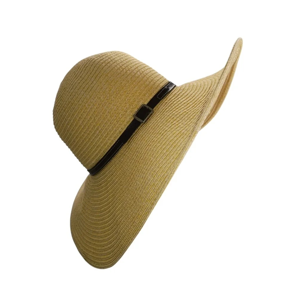Womens‎ Wide Brim Floppy Straw Sun Hat Tan Paper Braid Buckle Band Summer Beach